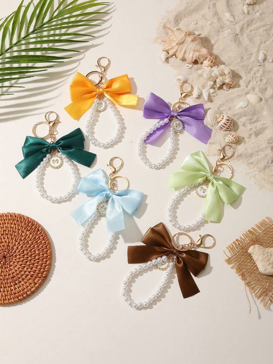 1pc Fashion Minimalist Faux Pearl Bow Keychain, Suitable For Bag Accessories, Keyring Pendant, Best Gift For Friends, Party Favor - Multicolor - View 1