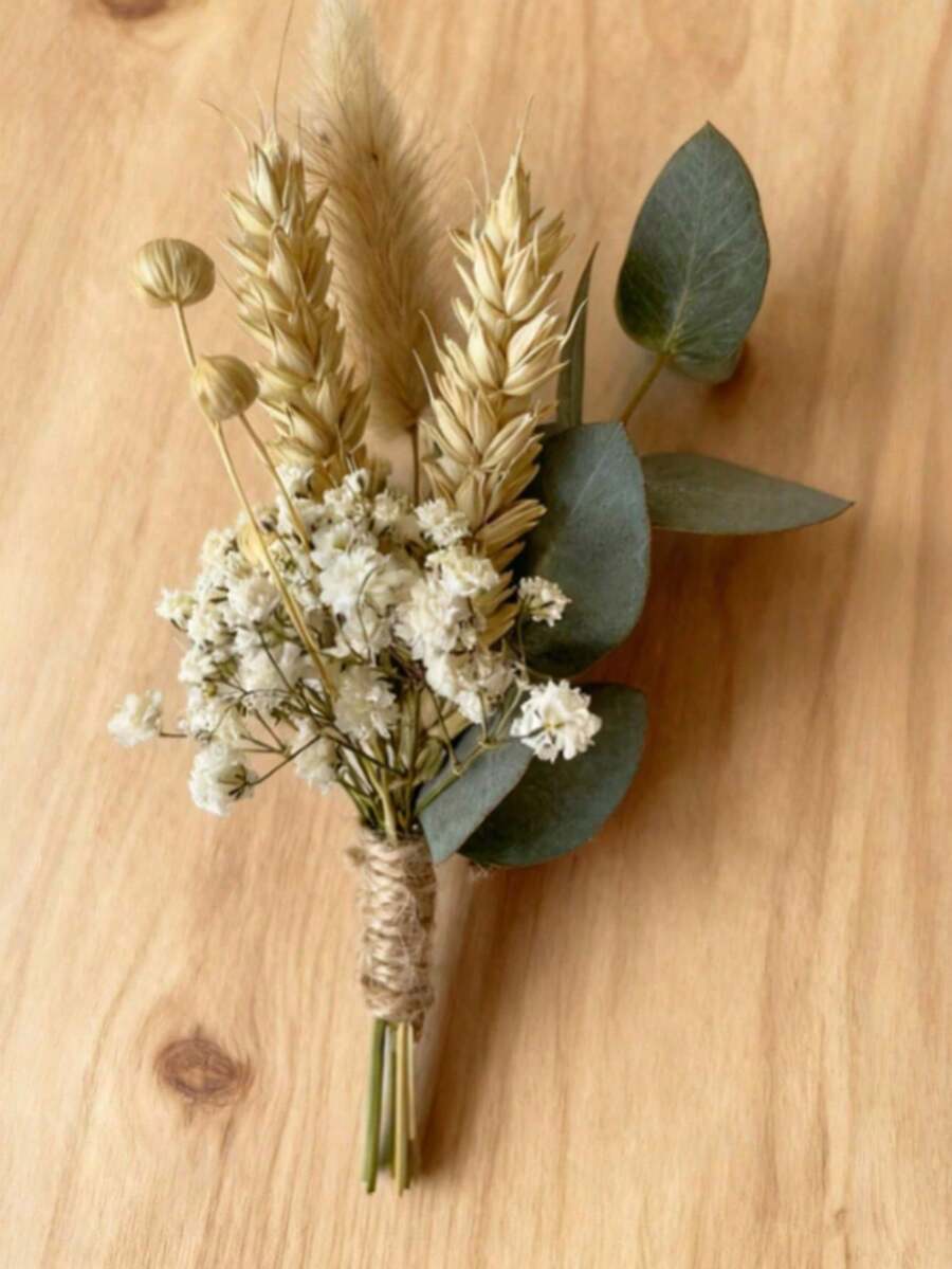 Ramo de flores artificiales mini 20/3/1, ramo fresco de eucalipto y cola de conejo, corsage artificial transpirable, decoración de centro de mesa, decoración de tarjetas, embalaje de regalo, arte de molde DIY, decoración de pastel de fiesta, plantas artificiales para exteriores, rosas artificiales de estilo bohemio para decoración de fiesta de despedida de soltera y baile