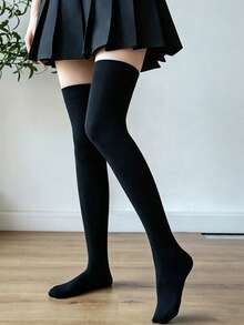 1 Pair Women's Black Over-The-Knee Thigh High Stockings, Slimming Super Elastic 80D Velvet Breathable Anti-Snag Thigh High Socks - Black - View 3