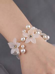 1pc Bridal Wrist Corsage Faux Pearl Bracelet - White - View 5