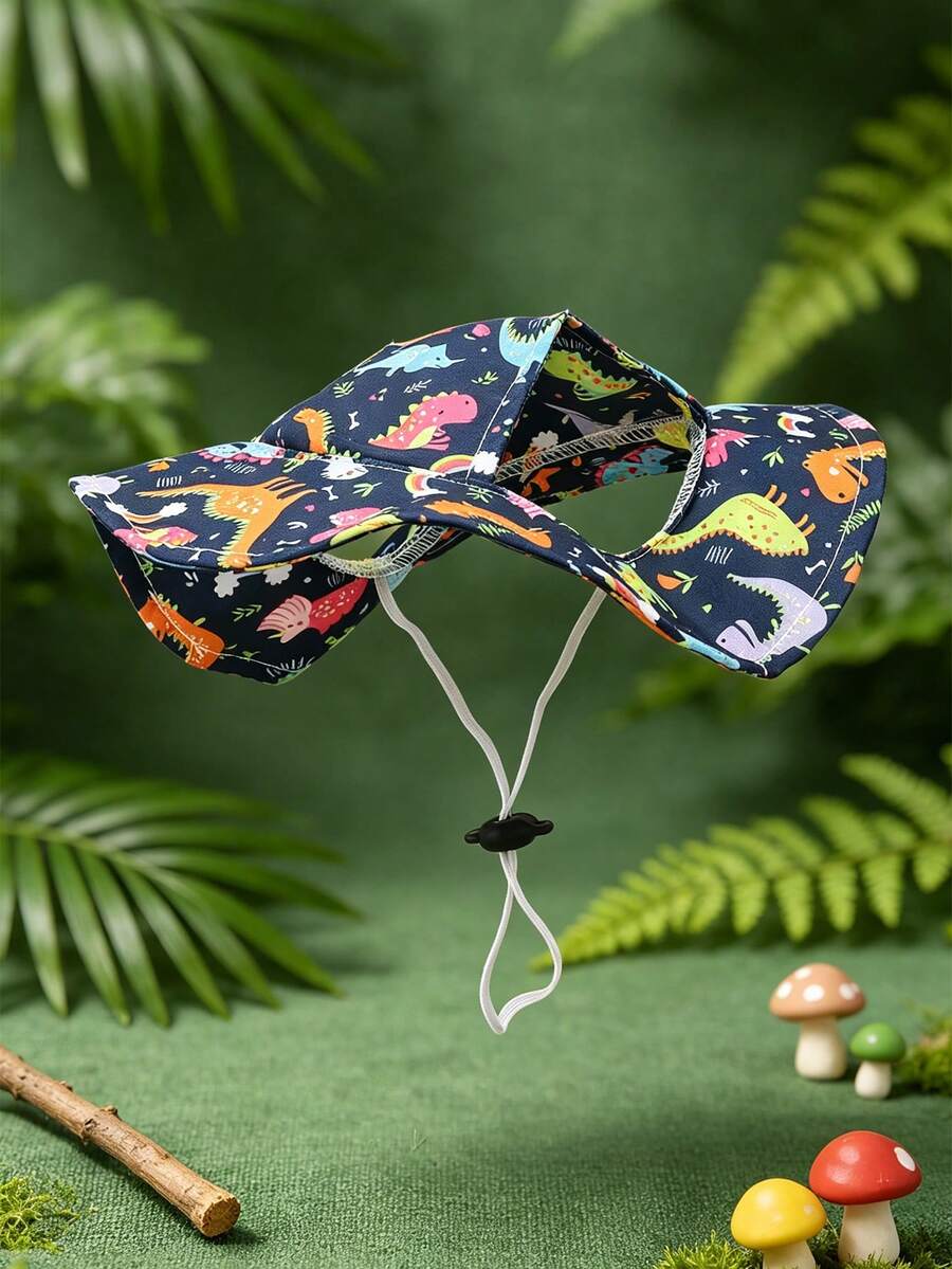 Deep Blue Multicolor Dinosaur Polyester Sun Hat, Ear-Exposed Design, Sun Protection Function. Dog Hat, Pet Essential Item. Suitable For Small Dogs To Wear Outdoors All Year Round. - Multicolor - View 1