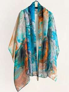 1pc 2026 Fashion Spring/Summer Thin Ink Print Gauze Scarf Street Beach Towel 80*182cm Extra Long Silk Scarf Women Breathable Versatile Floral Print Shawl Headscarf Scarf Wrap Suitable For Travel, Photography, Check-In - Multicolor - View 7