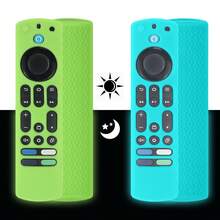 2件螢光矽膠保護套，相容於 Fire TV Stick 4K Max 與 Fire TV Omni/Pioneer/Insignia Alexa 語音遙控器增強版，防震保護殼附掛繩（綠色 + 青色） - 查看 2