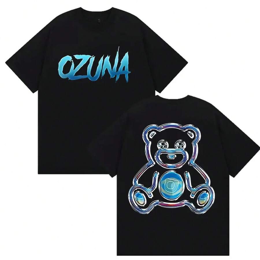 Camisetas de Merchandising del Álbum 2025 del Rapero Ozuna para Hombres y Mujeres, Moda Retro, Cuello Redondo, Alta Calidad, Camiseta Casual 100% Algodón, Camiseta Oversized - Negro - Ver 1