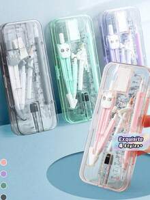 1 Set Math And Geometry Tool Kit, 9pcs Office Supplies Set With Storage Box, Includes 2 Triangle Rulers, Protractor, Straight Ruler, Eraser, Pencil And Mechanical Pencil, Compass Tool - Sets - View 6