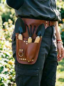 Outdoor Garden Tool Storage Bag, 3 PiecesGardening Hand Tool Set With Wooden Handle Small Shovel, Soil Rake, Weeding , Thickened Puncture-Resistant Gardening Gloves, Florist Tool Belt, Portable Planting Tool Storage Bag, Wear-Resistant Gardening Tool Storage Bag; Multi-Pocket Quick Access Tool Apron, Lightweight Waist Storage Bag; Suitable For Digging, Weeding - Multicolor - View 3
