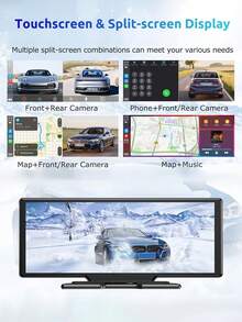 可選相機 / 10.26 吋觸控螢幕 CarPlay 便攜式汽車音響 Android Auto，Car Play 導航，語音控制，遠端連接/AUX/FM，汽車收音機接收器，循環錄影，即插即用，適用於汽車、卡車、廂型車 - Car display - 查看 4