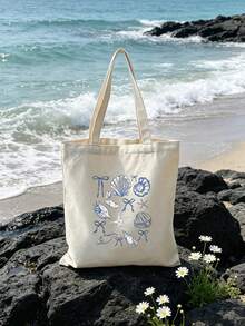 Shell Blue Floral Sweet Style Printed Tote Bag, Lightweight Foldable Shopping Bag, Suitable For Shopping And Daily Activities - Multicolor - View 7