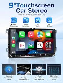 9-Inch Touchscreen CarPlay Portable Car Audio, Supports Android Auto, Car Play Navigation, Voice Control, Remote Connection/AUX/FM, Car Radio Receiver, Loop Recording, Plug And Play, Suitable For Cars, Trucks, - Mp5 - View 2