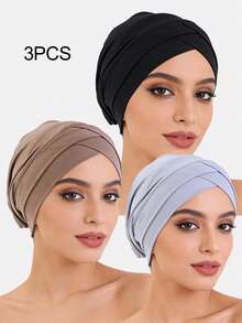 1 pieza Gorro de mujer con doble cruce elástico, gorra interior, apto para uso diario, verano, playa, vacaciones, viajes - Negro - Ver 37