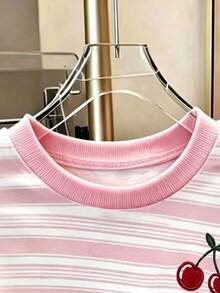 Tween Girl Cherry Print Crew Neck Long Sleeve Sweatshirt - Pink - View 6