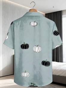 Men's Short Sleeve Hawaiian Casual Shirt Halloween Costume Pumpkin Black White Pattern Print Graphic Print, Party Holiday Wear - 彩色 - 查看 3