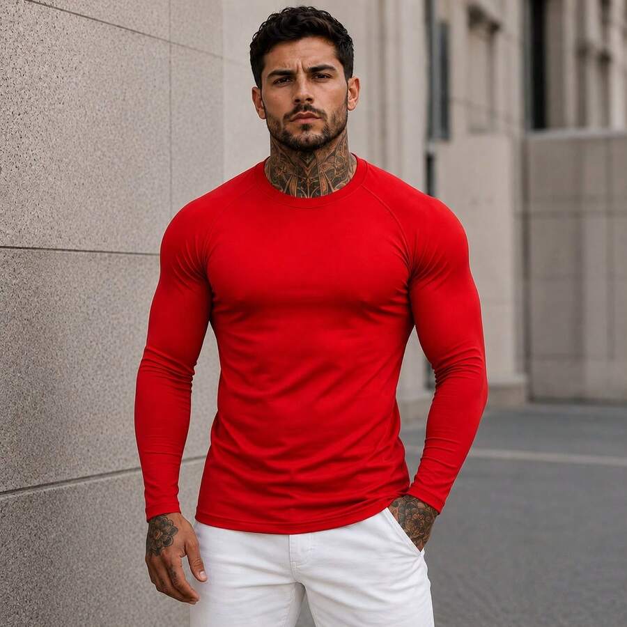 Men's Thermal Shirt Second Skin UV Protection Thermal Blouse - 紅色 - 查看 1