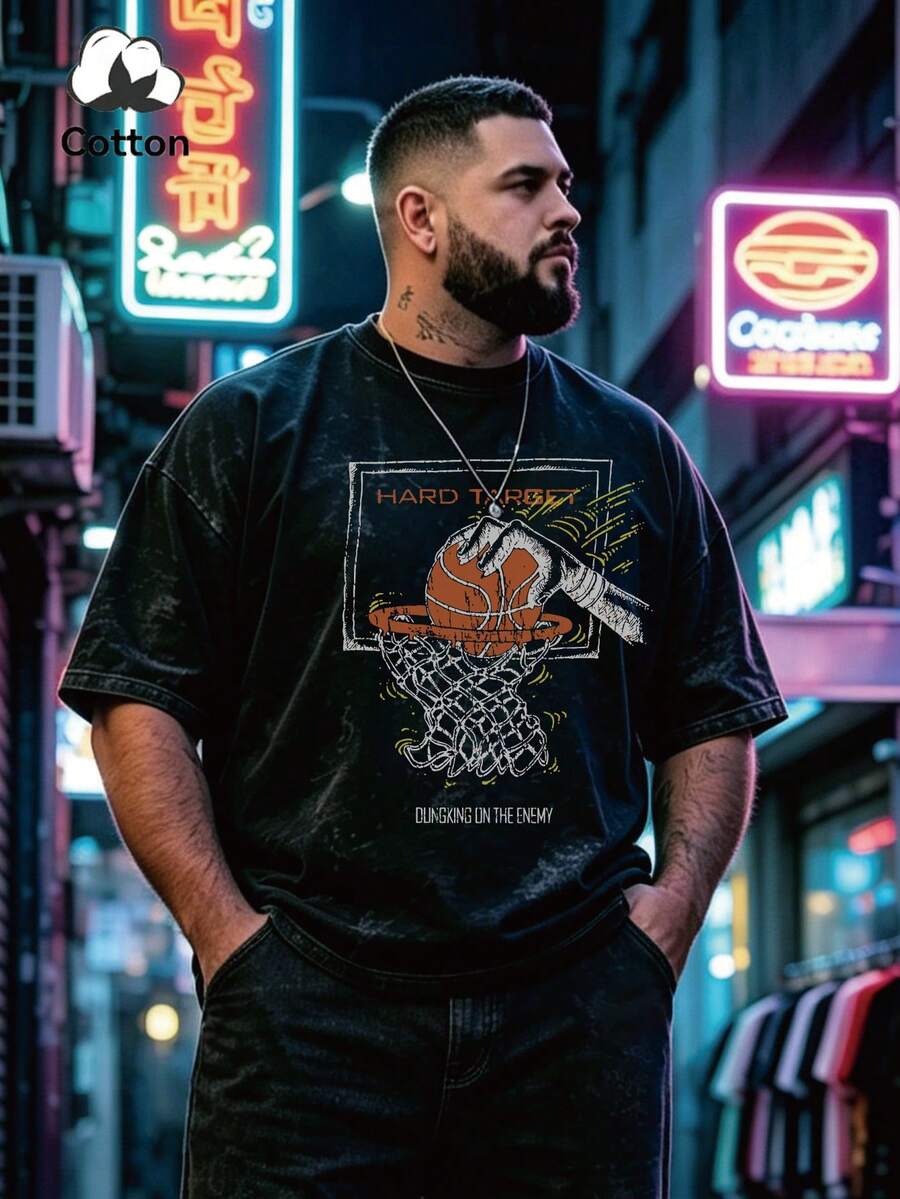 大码男士水洗棉街头风趣味短袖T恤,Youngboy Never Broke Again、Friends TV、动漫、万圣节等主题,百搭Y2K风格,适合日常穿着 - 黑色 - 查看 1