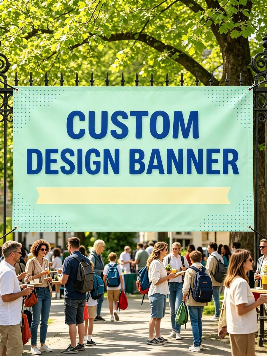 1pc Personalized Vinyl Banner, Custom Text/Logo/Image, Indoor/Outdoor Use, Custom Business Advertising And Birthday Banner, Waterproof Indoor/Outdoor Signage, Full Color Custom Text And Logo, Suitable For Wedding, Birthday, Holiday And More - Multicolor - View 1