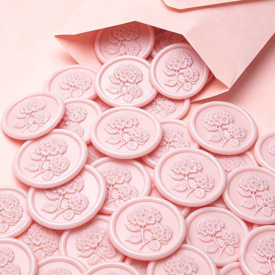 40 PCS 3D Embossed Hydrangea Wax Seal Stickers, Wedding Invitation Envelope Seal Stickers, Self-Adhesive Flower Stickers, Perfect For Invitations And Gift Packaging - Pink Hydrangea - View 1