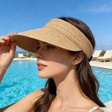 1pc Women's Foldable Wide Brim Hat, Outdoor Travel UV Protection Sun Hat, Spring Summer Beach Straw Hat - Multicolor - View 4