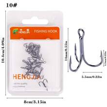HENGJIA Black Fishing Treble Hooks Kit, 20pcs/box, High Carbon Steel Hooks For Saltwater Fishing, With Size 2/4/6/8/10/12/14, Strong & Sharp Round Bend Design - Black - View 16