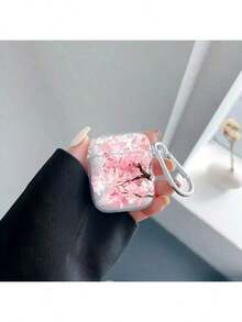[Split Design]Cherry Blossom/Flower Pattern Soft TPU Protective Case Compatible With Apple 1/2/Pro/3/4 Bluetooth Earphones, Shockproof Shell - Pink - View 5