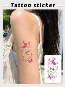 1 Sheet Gradient Butterfly Moon Star Temporary Tattoo Stickers, Minimal Y2K Cosmic Galaxy Fake Tattoo For Shoulder Arm Clavicle, Waterproof Soft Girly Body Decor, Girls Daily Dating Matching Ins Viral Temporary Tattoos - Multicolor - View 1