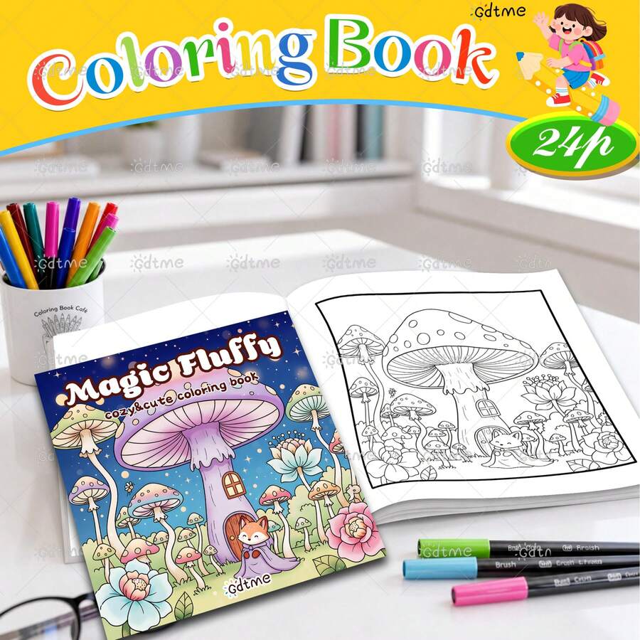 كتاب تلوين سحري ناعم، رسومات منزل الفطر الجنية الدافئة واللطيفة والثعلب، 24 صفحة. مناسب للأطفال والبالغين لأنشطة فنية ناعمة ومهدئة، هدية لطيفة للعودة إلى المدرسة وأعياد الميلاد والعطلات، مثالي لديكور الغرفة المريح. - كتاب تلوين - مشاهدة 1