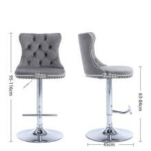 Swivel Bar Stools In Velvet, Adjustable Seat Height From 63.5 To 84 Cm, Base, With Comfortable Padded Backrest, Perfect For Home, Pub Or Kitchen Island. Set Of 2, DE1712GY, Grey. - Beige - View 6