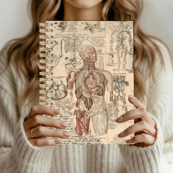1pc Vintage Human Vascular Anatomy Spiral Notebook - Nostalgic Medical Art With German Labels, Lined Paper, Medical Student, Nurse Appreciation And Graduation Gift, Science Study Plan, Nursing Reference, Classic Design High-Quality Paper, Exclusive For Medical Professionals