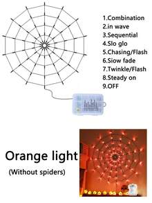 1 Peça Luz de Aranha & Teia de Aranha - Luz de Janela de Teia de Aranha, Luz de Halloween Operada a Bateria com 8 Modos, Adequada para Festa, Quarto, Casa Assombrada, Luzes de Corda de Atmosfera, Decoração de Halloween, Decoração de Natal (Aranha Não Incluída) - Preto - Visão 14