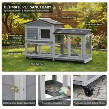 PawHut Small Animal Hutch With Wheels, Dwarf Rabbit Hutch, Outdoor Run, Asphalt Roof, Small Animal House, Dwarf Rabbit Run, Two-Story, Fir Wood, Steel, Grey, 157.4 X 53 X 99.5 Cm-XY683466 - D51-314LG - View 6
