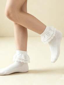 1 Pair Solid Color Lace Trim Double-Layer Princess Dance Socks For Kids & Toddlers - Champagne - View 6