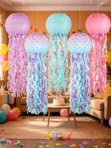 8/10 Inch Gradient Jellyfish Paper Lantern Hanging Decor, Ocean Theme Decoration, Suitable For Pool Party, Indoor/Outdoor Space, Wedding And Birthday - Multicolor - View 3