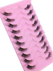 10 Pairs 3D Faux Mink False Eyelashes Natural Long Full Strip Half Eye Lashes Clear Band Short Faux Mink Eyelashes Makeup Lashes Thick Lashes - Black - View 7
