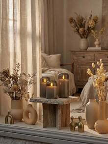 Gray LED Candle Lights, 3-Piece Flameless Candles, Candle Warmers, Candle Holders, 3D Dynamic Flame Battery-Powered Candles (Batteries Not Included), Suitable For Holiday Celebrations, Wedding Occasions, Gift Giving, Fireplace Decor, Home Decoration (Gray, Sizes 3"X4", 5", 6") - Grey - View 4