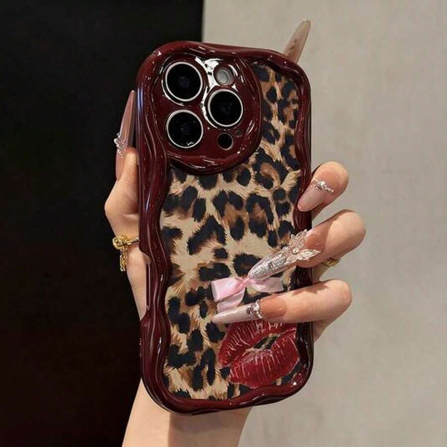 豹紋印花波爾多紅奶油圖案軟殼手機殼,適用 IP17/IP17PROMAX/iPhone16/iPhone16Pro/iPhone16ProMax/iPhone15/XR/7P8P/P12ProMax/P13ProMax/P14ProMax/P13/P14/P11/P12/P14,女性用防摔 XS/S/XSMax/78GES2,可愛時尚加厚保護手機殼 - 彩色 - 查看 1