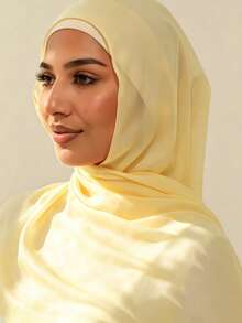 2pcs Modal Headscarf + Tube Hat Set, Minimalist Basic Solid Color Hijab Set, Premium Breathable Modal Jersey Hijab + 1pc Non-Slip Sweat-Absorbing Tube Underscarf, Economical And Practical Headscarf Set For Daily Wear - Creamy Yellow - View 2