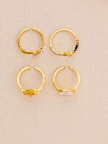 4Pcs/Set Vintage Starfish Sun Shaped Rings Sets For Women Sunmmer Ocean Style Rings Fashion Beach Party Jewelry Gifts - Yellow Gold - View 4