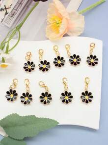 10Pcs Four‑Leaf Clover Fortune Keychain,Lucky Shamrock Charm Keyring.Perfect Gift For Graduation,Wedding,Various Ceremonies And Packaging Decorations. - Black Eight-petaled Flower a - View 5