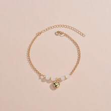 1pc Fashionable 3D Heart Beaded Single Layer Anklet, Suitable For Women's Daily Wear - Gold - View 3