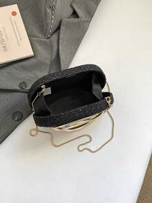 Women's Fashionable Box-Shaped Shell Clutch Bag, Shiny Elegant Romantic Style, Suitable For Shopping, Commuting, Party, Evening Banquet, Black - Black - View 10