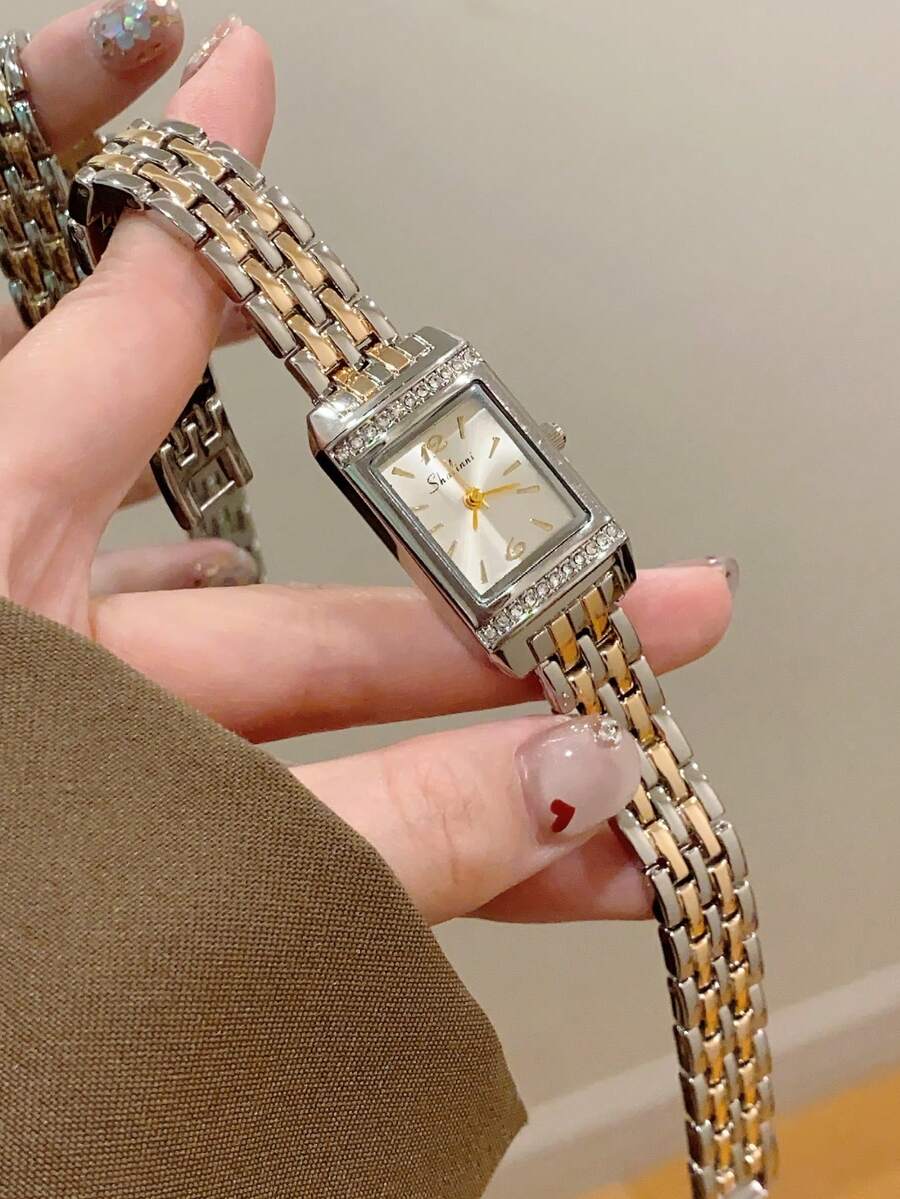 1件金色圓形女款石英手錶，精緻時尚極簡風，適合日常佩戴，生日/畢業禮物，休閒聚會 - 銀間金 - 查看 1