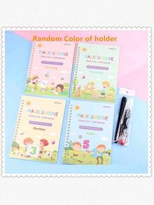 4pcs Magic Handwriting Practice Set + 7pcs Bonus, Reusable Children's Notebook, Handwriting Practice Book, Magic Writing Set, Back To School - Multicolor - View 4