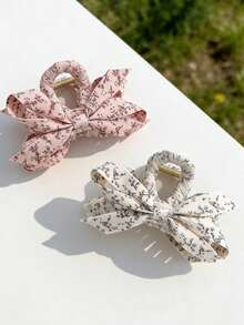 1/2/4pcs Gentle Floral Fabric Bow Hair Claw, Fresh Ink Flower Branch Print Large Hair Claw, Metal Spring Inner Stable Anti-Slip, Pink And White Soft Color Options, Suitable For Half-Up, Updo, Daily Commute, Travel Outfit Matching, Girly Gentle Style Hair Accessory - Multicolor - View 2