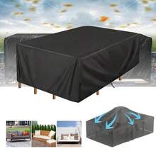 Funda protectora para muebles de patio de tela Oxford 210D de varios tamaños, impermeable, resistente al viento, resistente a los rayos UV, resistente a la nieve, resistente al polvo con diseño de cordón, funda protectora para mesa, silla, sofá de jardín exterior, adecuada para césped, patio trasero, balcón - Negro - Ver 5