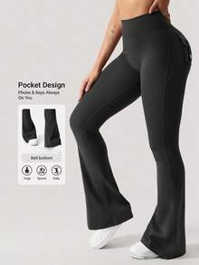YEOREO Flare Leggings With Pockets For Women Butt Lifting Gym Yoga Leggings Winter Leggings 31.5"Black Leggings No Front Seam Flare Leggings - 黑色 - 查看 2