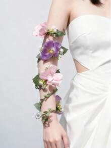 1pc Romantic Flower Arm Wrap Bracelet Floral Vine Arm Garland Wedding Bridal Photo Shoot Body Flower Accessories - Multicolor - View 5