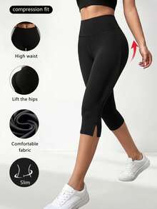 Quần short Bermuda ôm dáng co giãn màu trơn xẻ gấu đa năng mới - màu đen - Xem 6