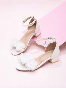 Girls' Versatile White High Heel Sandals For Middle And Older Children, Princess Style New Summer Soft Sole Kids' High Heel Sandals, Stylish Crystal Shoes For Girls - Beige - View 5