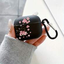 [Diseño Dividido]Funda Protectora con Patrón de Flor de Cerezo/Floral Compatible con Auriculares Bluetooth Originales de Apple 1/2/Pro/3ra/4ta Generación Carcasa Suave de TPU Anti-Caída - Negro - Ver 11