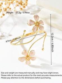 1 pieza Brazalete ajustable estilo francés con flor 3D en contraste blanco y dorado suave, adecuado para uso diario de mujeres, combinar con ropa, fiestas, eventos nocturnos, festivales, regalo - Blanco - Ver 2