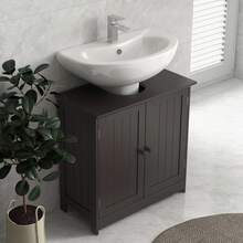 Bathroom Vanity Cabinet, Under Sink Bathroom Cabinet With 2 Doors And Adjustable Shelf, Coffee - Coffee - View 7